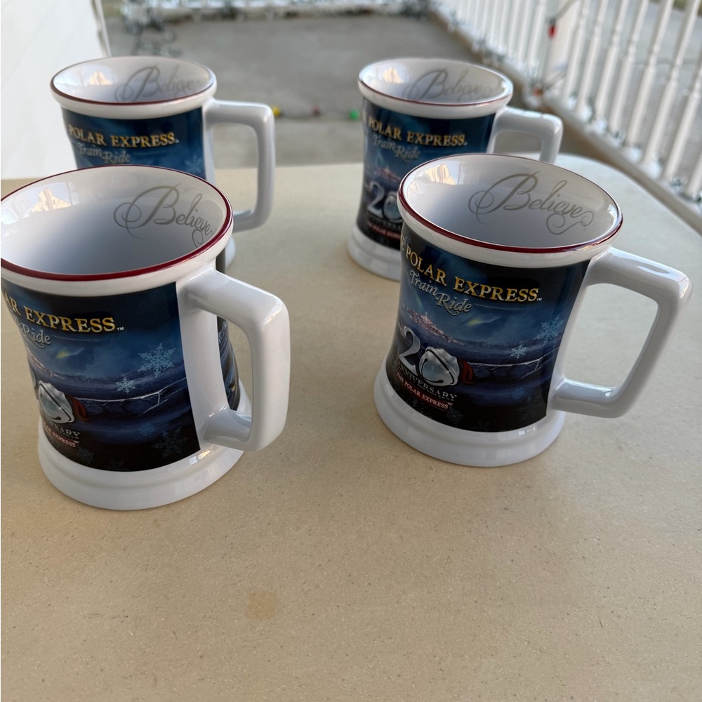 Set Of 4The Polar Express Train Ride 20th Anniversary Believe 3D  Tea Coffee Mug
